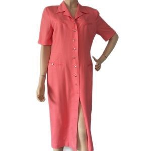 Vintage 80s Linen Button Down Front Dress